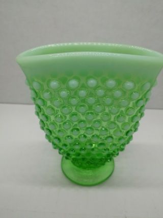 Vintage Fenton Opalescent Green Hobnail Milk Glass 4” Vase 1950s Mcm Exc