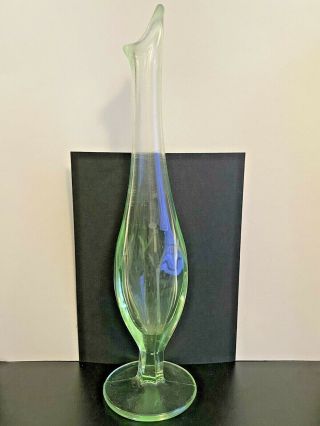 Vintage Green Vaseline Uranium Depression Glass Swung Bud Vase 8.  25 "