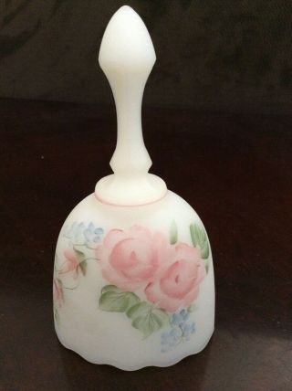 Fenton White Satin Glass Bell Hand Painted By L.  Everson Fenton Sticker