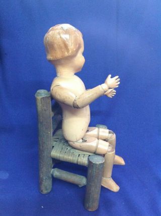 ANTIQUE SCHOENHUT JOINTED WOOD DOLL WITH CARVED HAIR BLUE EYES UNTOUCHED 2