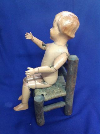 ANTIQUE SCHOENHUT JOINTED WOOD DOLL WITH CARVED HAIR BLUE EYES UNTOUCHED 3