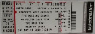 Rolling Stones - Rose Bowl 2019 Concert Ticket -