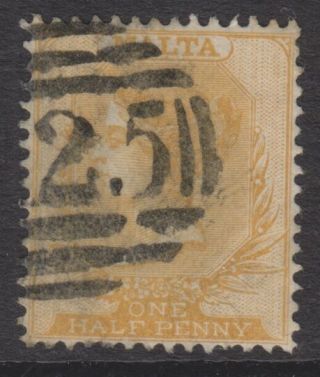 Malta - 1863/81,  1/2d Buff - Wmk Crown Cc - Perf 14 - A25 Cancel - Sg 4 Or 11