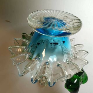 Vintage Murano Italy Hand Blown Blue Green Art Glass Basket