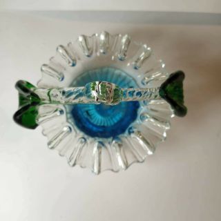Vintage Murano Italy Hand Blown Blue Green Art Glass Basket 3