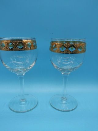 Vintage Set Of 2 Mid - Century 22k Gold Culver Valencia Wine/water Glasses