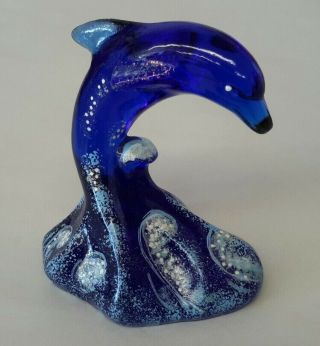 Fenton Hand Painted Signed Cobalt Blue Dolphin (mm1674)