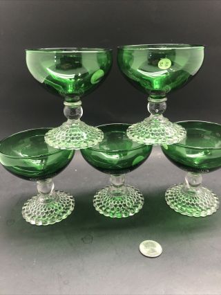 Set Of 5 Vintage Anchor Hocking Forest Green Boopie Sherbets/champagne Glasses