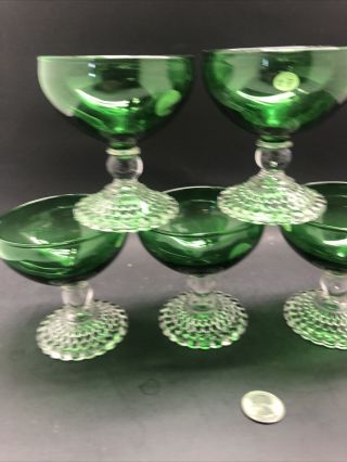 Set of 5 Vintage Anchor Hocking Forest Green Boopie Sherbets/Champagne Glasses 2
