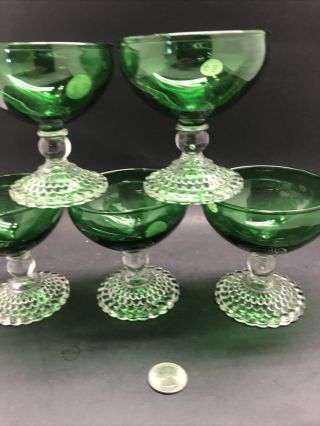 Set of 5 Vintage Anchor Hocking Forest Green Boopie Sherbets/Champagne Glasses 3