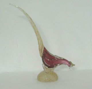 Vintage Murano Venetian Italian Glass Pheasant Bird Gold Cranberry 16 "