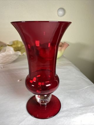 Pairpoint Art Glass Controlled Bubble Ball Stem Footed Ruby Red 8 " Vase