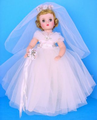 1950s Madame Alexander 16 " Blonde Elise Doll In Lovely Tagged Wedding Gown Set