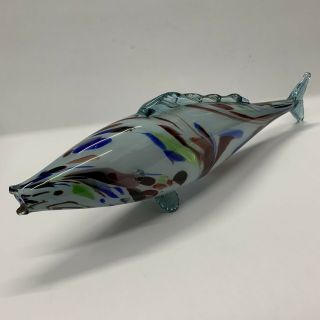 Vintage Murano Blown Glass Large Long Fish Ornament 19 Inch Multi Coloured