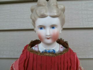 Antique Rare 14 " Parian Doll With Molded Bodice Collar Detail/cloth Body
