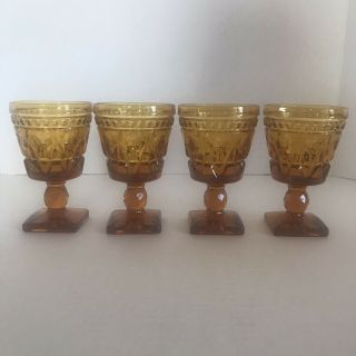 4 Vintage Colony Park Lane Amber Gold Wine Glasses Goblet Footed 4 1/2 " Mcm 2