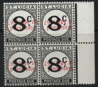 St Lucia J9 1967 8c Statehood Variety Red Inverted O/print Block Of 4 Mnh