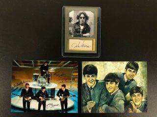 Beatles - John Lennon - Autograph Card W 2 Photos Signed D Gordon 232