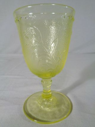 Eapg Ohio Glass Rose In The Snow Goblet In Canary Vaseline Glass Circa 1880 