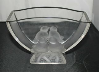 Verlys French Art Deco Glass " Love Birds " Vase - Signed On Bottom