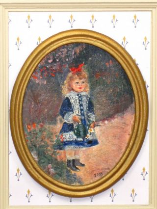 Rare Jean Tag Oil Painting After Renoir Girl In Blue Artisan Dollhouse Miniature