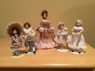 Set Of 5 Handmade Miniature Porcelain Dolls