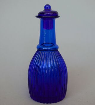 Vintage Hand Blown Cobalt Blue Decanter With Stopper Ribbed 6.  5 " Tall Mark Mfa