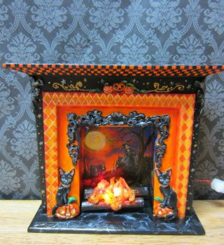 Dollhouse Miniature Hand Painted Halloween Fireplace Artisan Ooak 1:12