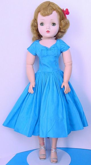 1950s Madame Alexander 20 " Blonde Cissy Doll In Lovely Tagged Blue Cotton Dress