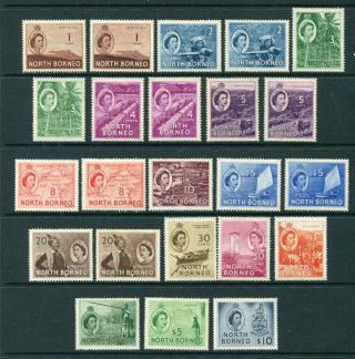 1954/59 Malaya Gb Qeii North Borneo Set 23 X Stamps With Shades M/m