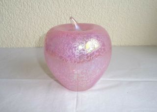 Vintage Large Iridescent Pink Heron Studio Art Glass Apple Paperweight