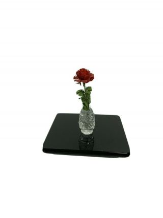 Dollhouse Miniature Artisan Jim Irish Hand Cut Crystal Vase W/red Rose (r)
