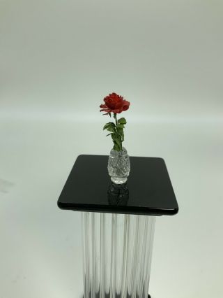 Dollhouse Miniature Artisan Jim Irish Hand Cut Crystal Vase w/Red Rose (r) 2