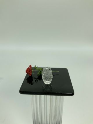 Dollhouse Miniature Artisan Jim Irish Hand Cut Crystal Vase w/Red Rose (r) 4