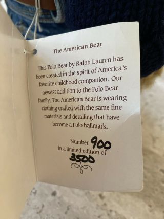 POLO Ralph Lauren Steiff Mohair Teddy Bear “The American Bear” w/ Tags 6