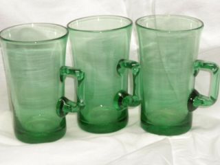 Vintage Blenko Mugs Green Glass Handblown Ultra Pre Owned