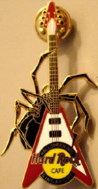 Hard Rock Cafe Singapore 2002 Halloween Pin Red Flying " V " Guitar W/black Spider