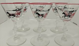 Vintage Libbey Currier & Ives Cocktail Glasses,  Set Of 6