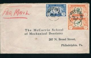 1935 Silver Jubilee South Africa 6d Pair And 3d Paying Air Mail Rate To Usa