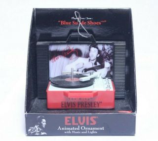 Elvis Presley Animated Record Player Christmas Ornament Blue Suede Shoes