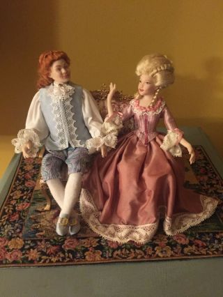 Artisan Miniature Dollhouse French Georgian Man And Lady Sitting Couple/settee