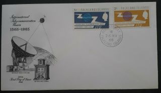 1965 Falkland Islands 100th Anniversary Of I.  T.  U.  Fdc Ties 2 Stamps Port Stanley