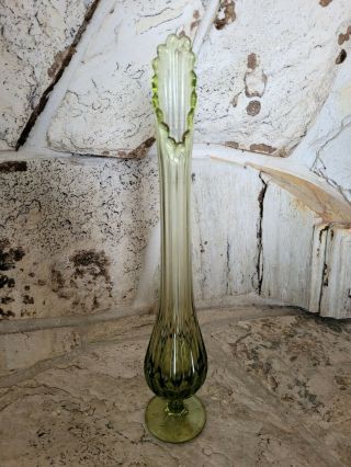 Vintage Colonial Fenton Thumbprint Green Glass Swung Footed Bud 18” Vase