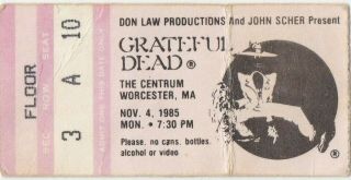 Grateful Dead Ticket November 4,  1985 Worcester Centrum Mail Order Jerry Garcia