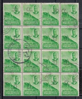 Mauritius 1950 50c Sg286 Perfin Block X 16 (sent To Sudan) - See Below