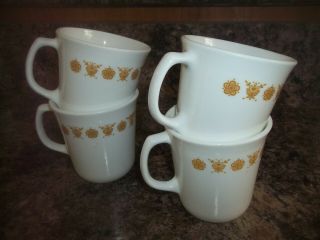 Set Of 4 Corelle Corning Ware Butterfly Gold 3.  5  Cup / Mugs