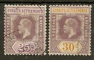 Straits Settlements 1921 - 33 Kgv Scarce Die I Sg234/5 Fine Cat £155