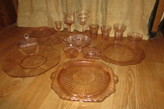 Vintage Pink Depression Glass Plate Ice Cream Dish Tumbler Cup Cake Plate 1114