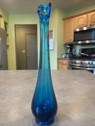 Vintage Viking Glass Epic Blue Swung Bud Vase 1140 10 "