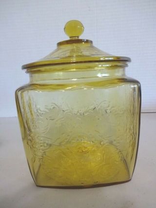 Vintage Federal Glass Amber Madrid Cookie Jar & Lid - Ex